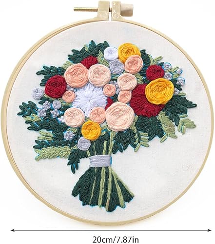 Miniatura 3 de ikasus Kit de bordado para principiantes, manualidades, flores, práctico, costura, incluye ropa bordada con patrón, aros, instrucciones, hilo de