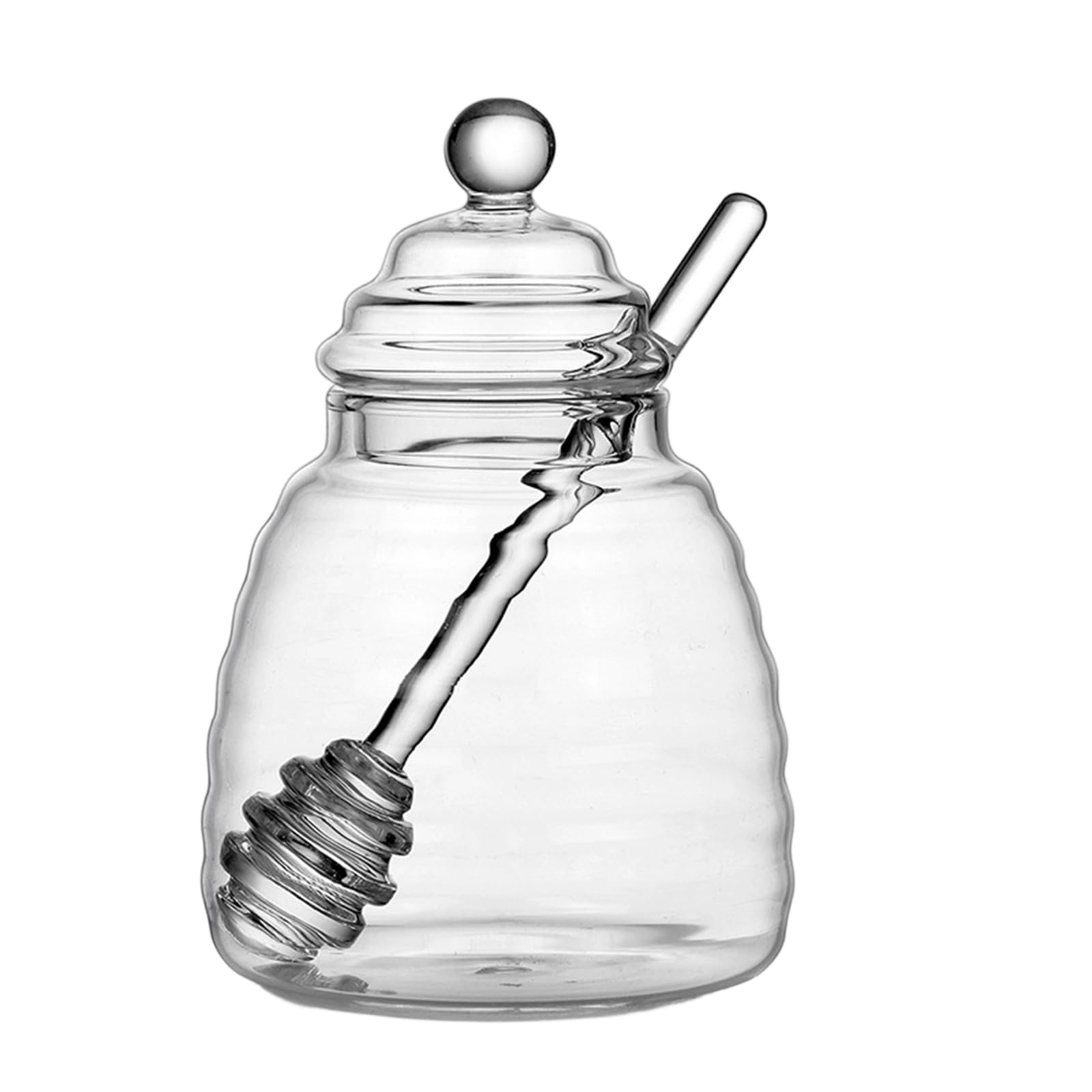 Lerpwige High Borosilicate Glass Honeys Dispenser for Easy Open Serving on Breakfast Beverages and Toasts Glass Honeys Dispenser