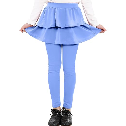 Auranso Girls School Uniform Pants Kids Clothes Ruffle Tutu Leggings with Skirt 2-14 Years