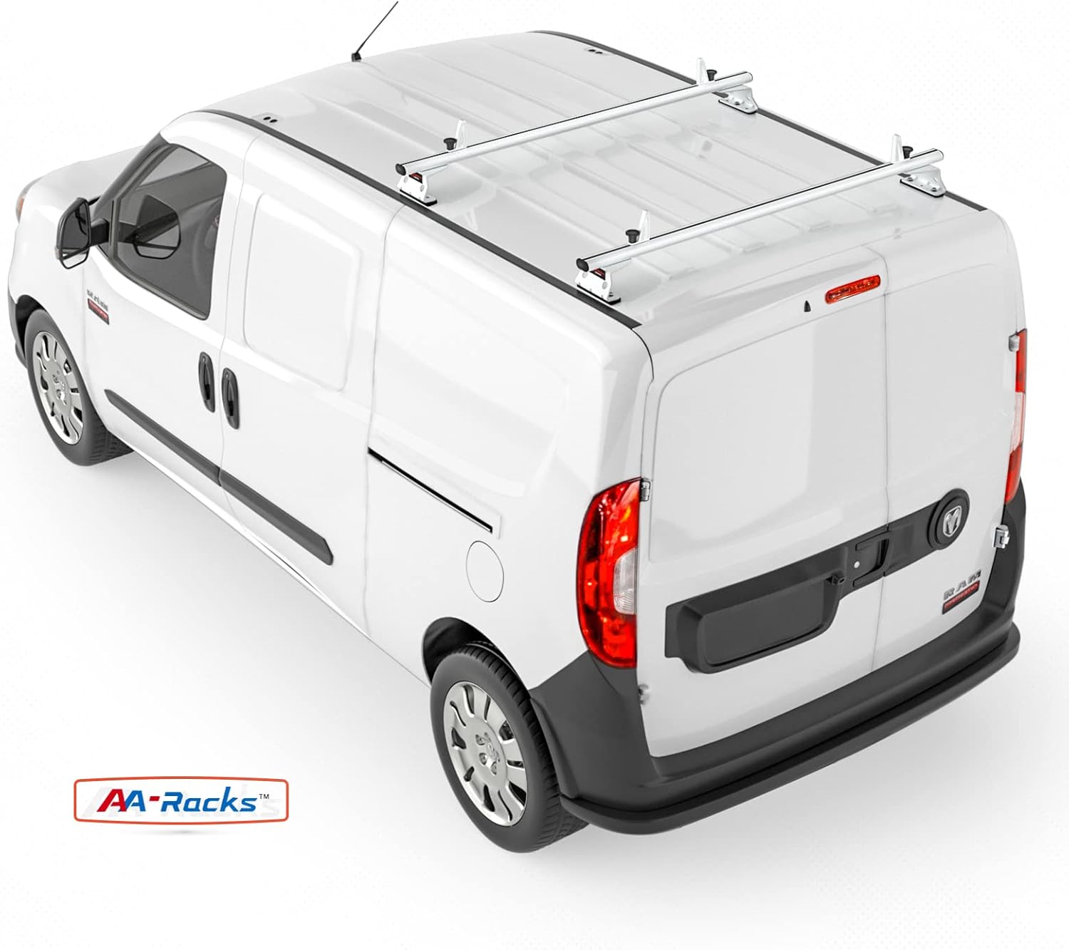 AA-Racks Model AX312-PR RAM ProMaster City 2015-On Aluminum 2 Bar (50") Van Roof Rack System w/Ladder Stopper White