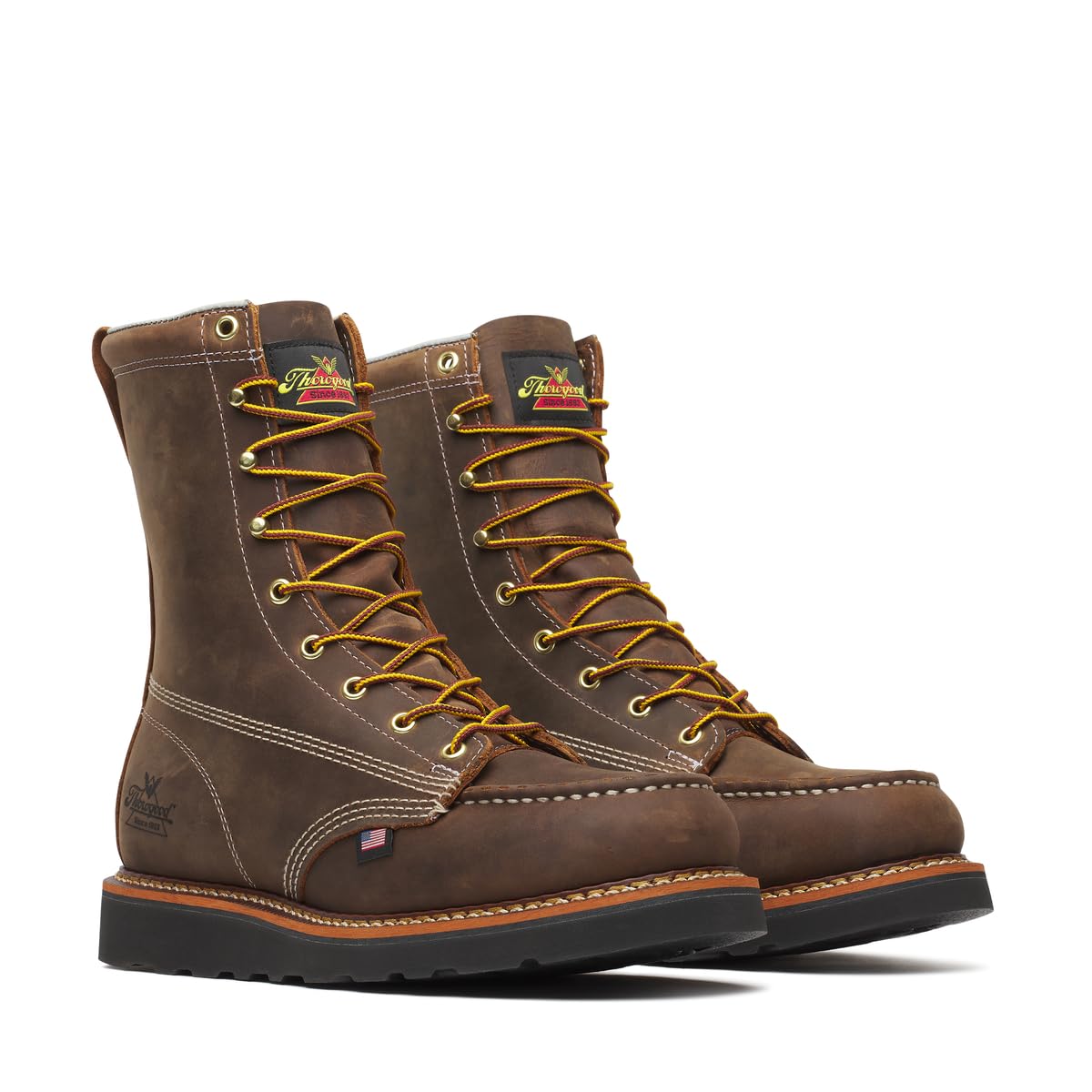 Thorogood American Heritage 8” Moc Toe Work Boots for Men Made with Full-Grain Leather, Soft Toe, Slip-Resistant Wedge Outsole and Comfort Footbed; EH