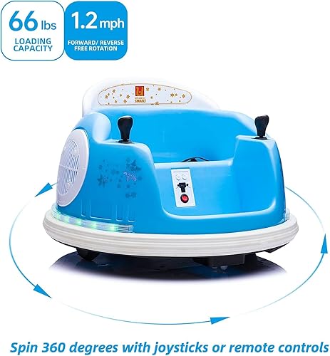 Miniatura 4 de Coche de parachoques para niños, vehículo eléctrico de 6 V con control remoto, música, luces intermitentes coloridas, funciona con pilas (azul)