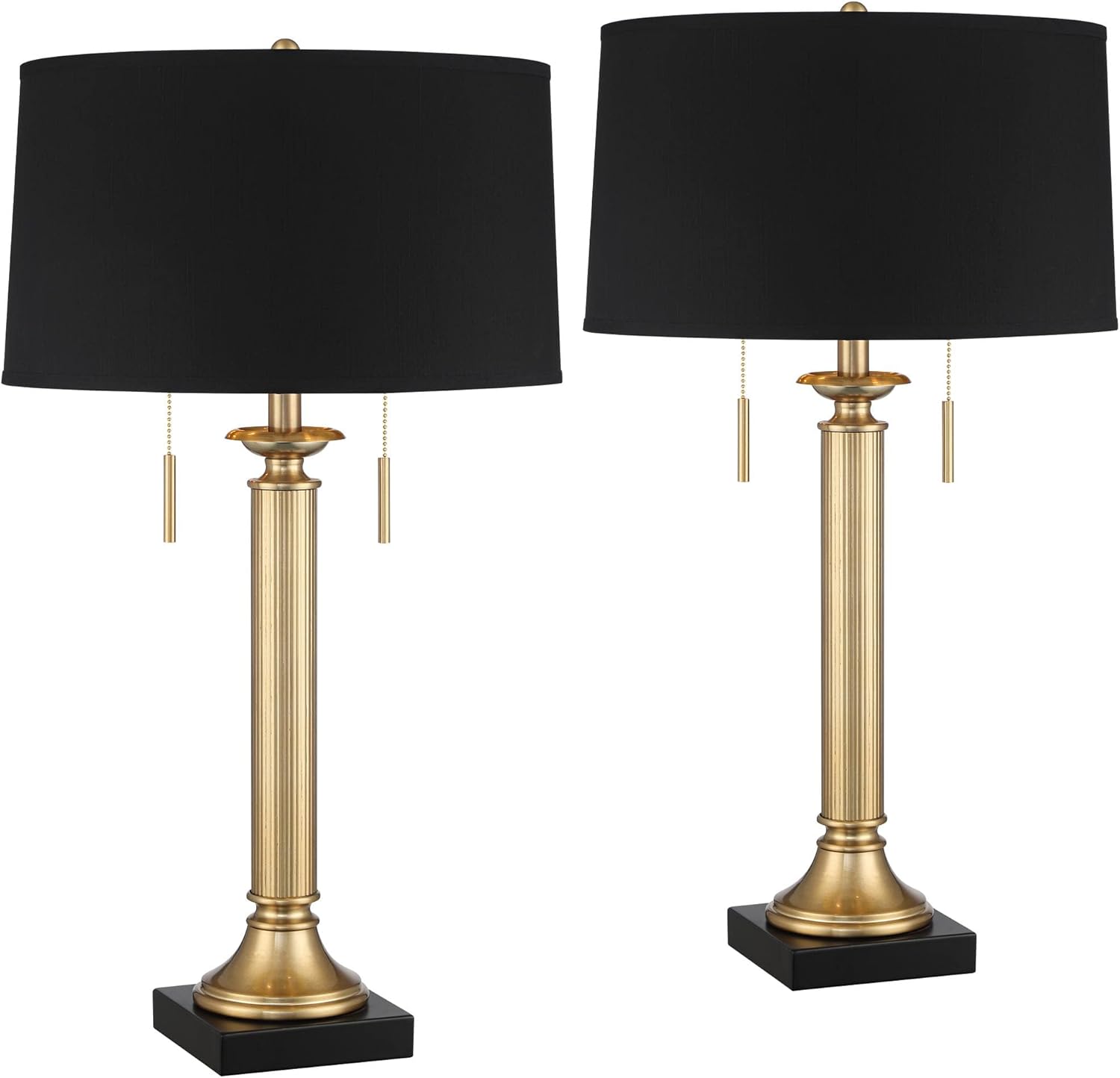 Possini Euro Design Wynne 30" Tall Large Traditional Glam Luxe End Table Lamps Set of 2 Dual USB Ports Gold Metal Linen Black Shade Living Room Charging Bedroom Bedside Nightstand House Office Home