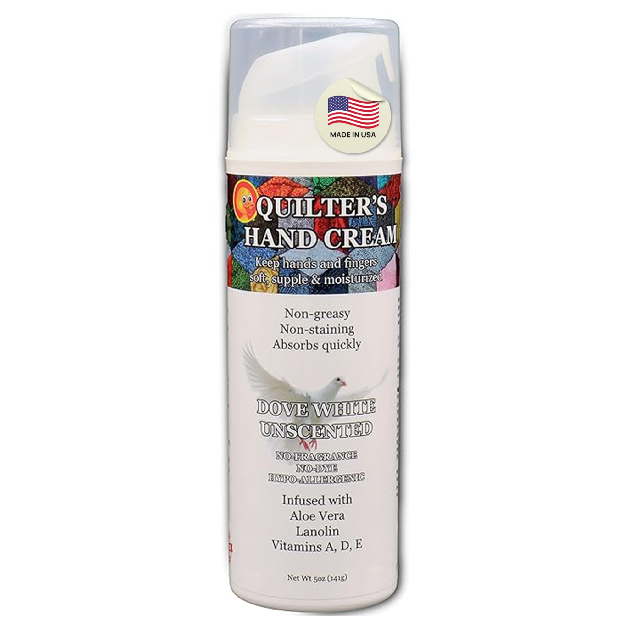 Quilter's Hand Cream, Dove White Unscented - Made in USA - Ultra-Hydrating Hand Cream for Quilters, Fast-Absorbing Non-Greasy Hand Lotion for Dry