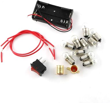 E-outstanding Electrical Circuit Experiment Tools Physics Science Lab Basic Circuit Learning Starter Kit Electricity Experiment Set 10 3.8V Bulb, 1 Battery Box, 1 Switch Button, 2 Wires, 2 Lamps