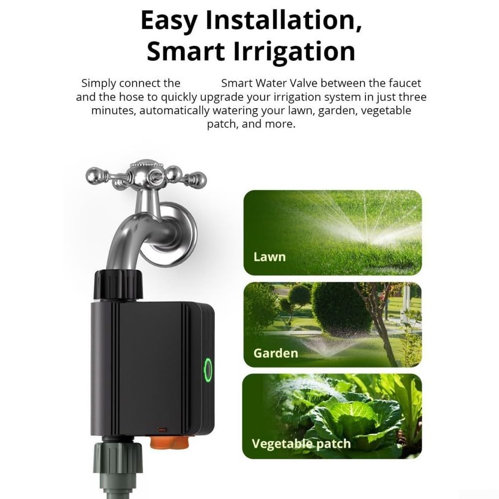 FABULETTA Válvula de agua inteligente para controlador de riego automatizado Zigbee con control remoto por aplicación, temporizador de sistema de riego de jardín de plástico (SWV-BSP)