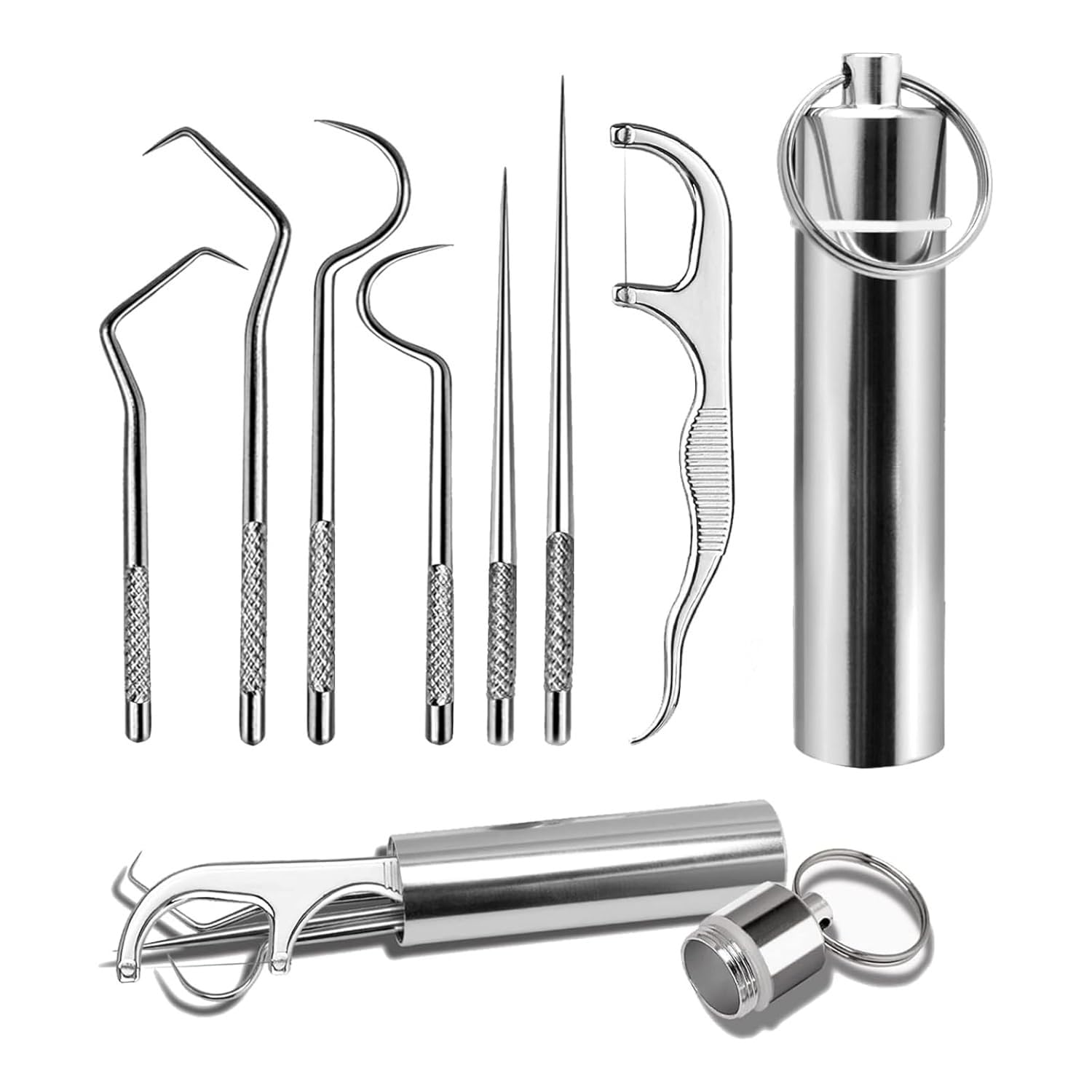 7 Pcs Portable Stainless Steel Toothpicks Set | Reusable Metal Toothpick Cleaning Kit with Waterproof Holder | Pocket-Sized Dental Tools for Outdoor Picnic, Camping, Traveling Etc | Portable Metal Toothpick Set-image-18