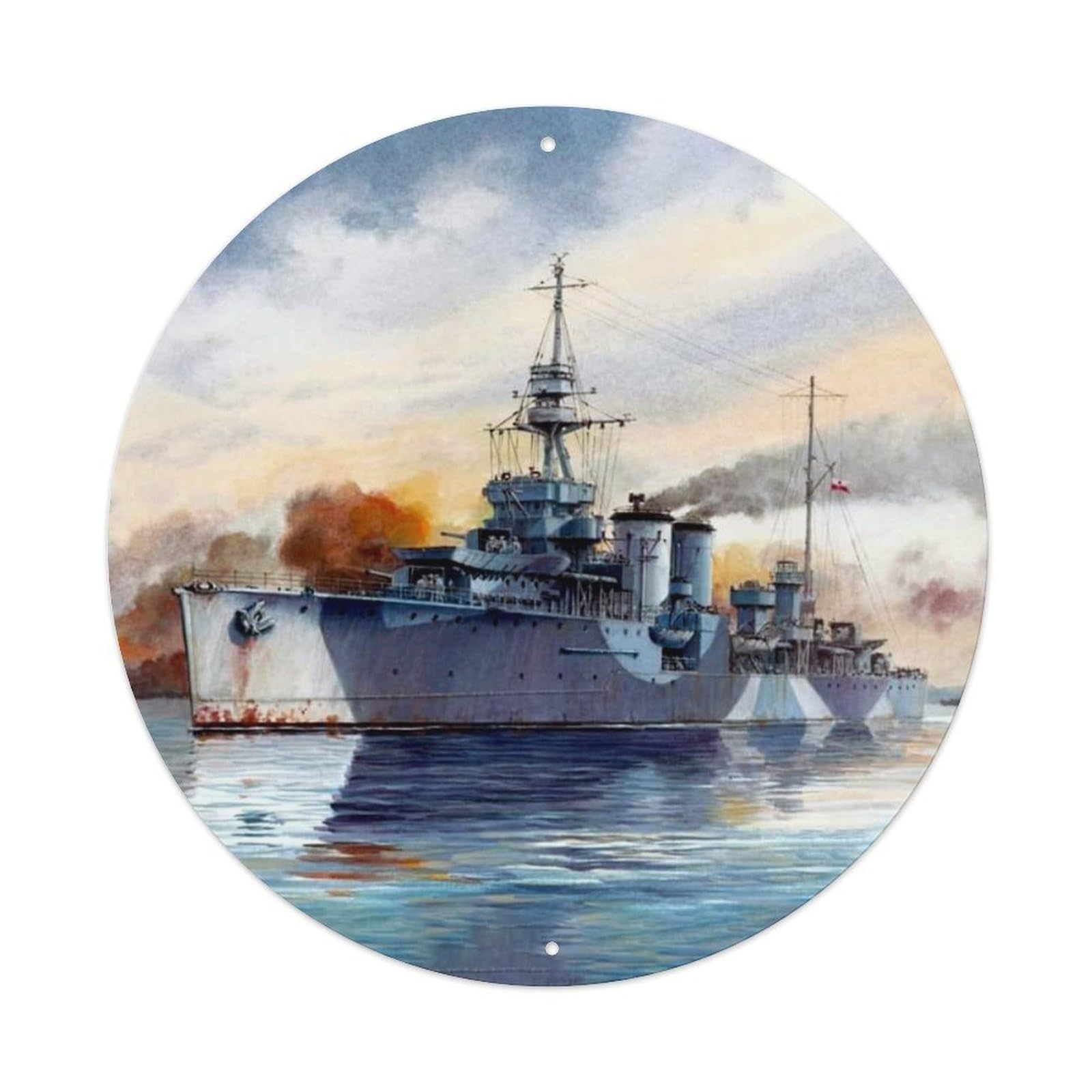 WWII Vintage Battleship 1944 06 ORP Dragon Vintage Metal Tin Sign Plaque Wall Decor for Cafe, Club Bar, Office, Garden Metal Poster 8x8Inch