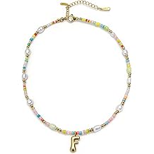 Trendy Beaded Pearl Initial Choker Necklace for Teen Girls Women,Personalized Letter Initial Necklaces,Bohemian Choker Necklace,Christmas Gifts and Birthday Gift Ideas for Women Girls