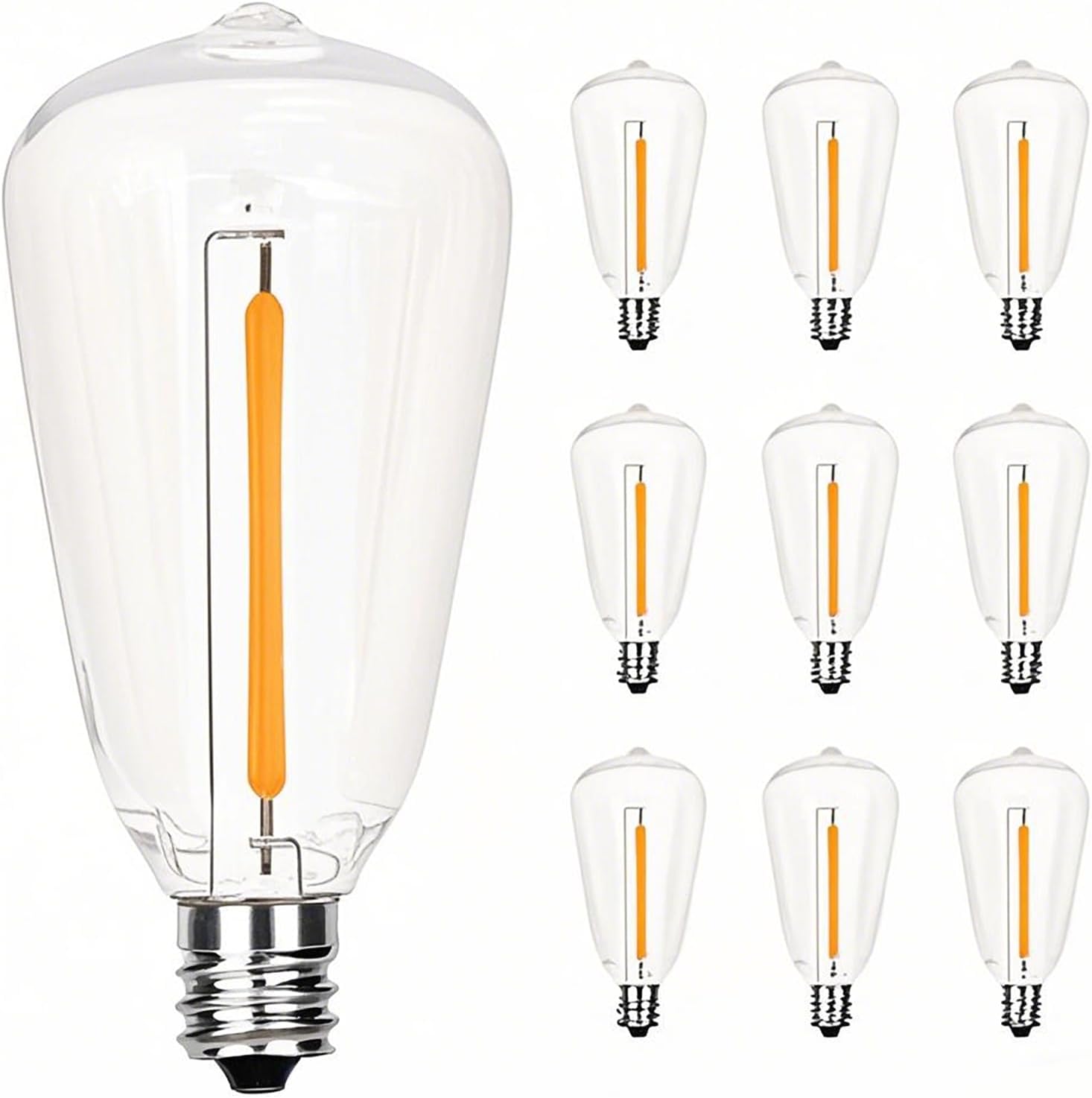 10 Pack ST38 Replacement Bulbs,Shatterproof Plastic Vintage LED Edison Bulbs,E12 Screw Base,0.6W,Clear Energy-Efficient for Outdoor String Lights & Patio Décor,Warm White