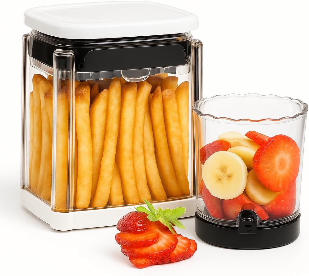 All-in-One French Fry Cutter for Potatoes and Strawberry Slicer – 4 Blade Fruit & Vegetable Slicer, Premium Chopper with Wedge, Garnish, and Strawberry Cutter Cup
