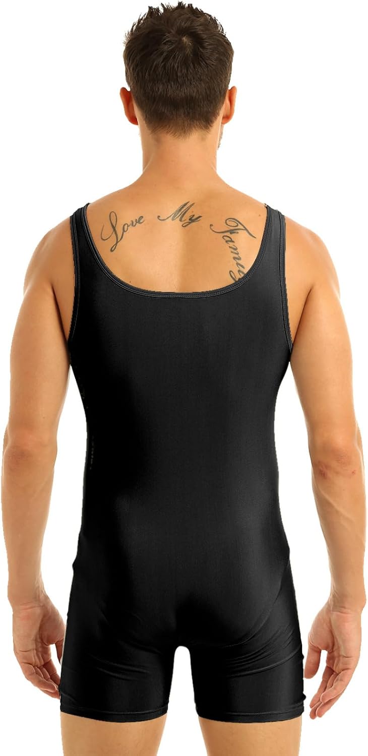 Men Athletic Sleeveless Stretchy Bodysuit One Piece Sport Gymnastics Leotard Dance Biketard