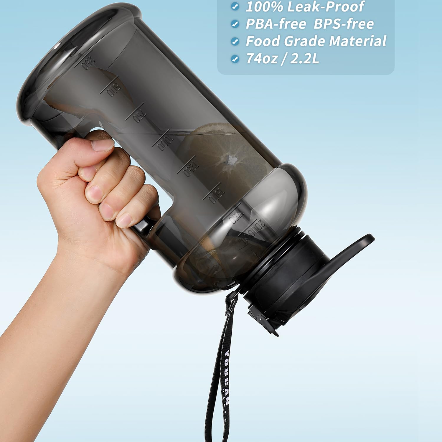 Youcan Plato Trinkflasche 2l Mit Strohhalm und Ärmel,Wasserflasche 2 Liter,5 liter Trinkflasche Sport,Gym Flasche, Fitness Gallon Water Bottle,Trinkflasche BPA Frei,Flasche Für Kohlensäure