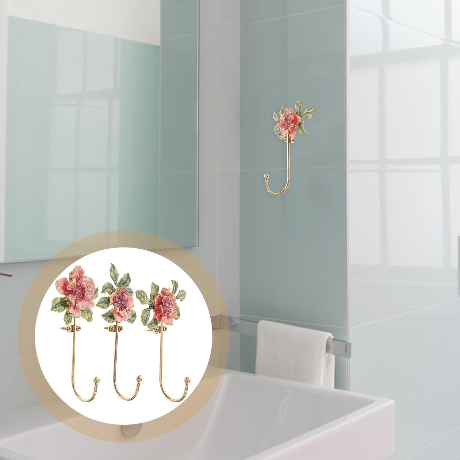 3pcs European Style Flower Metal Wall Hooks Decorative Coat and Purse Hangers Heavy Duty Key Rack for Entryway and Bathroom Organization