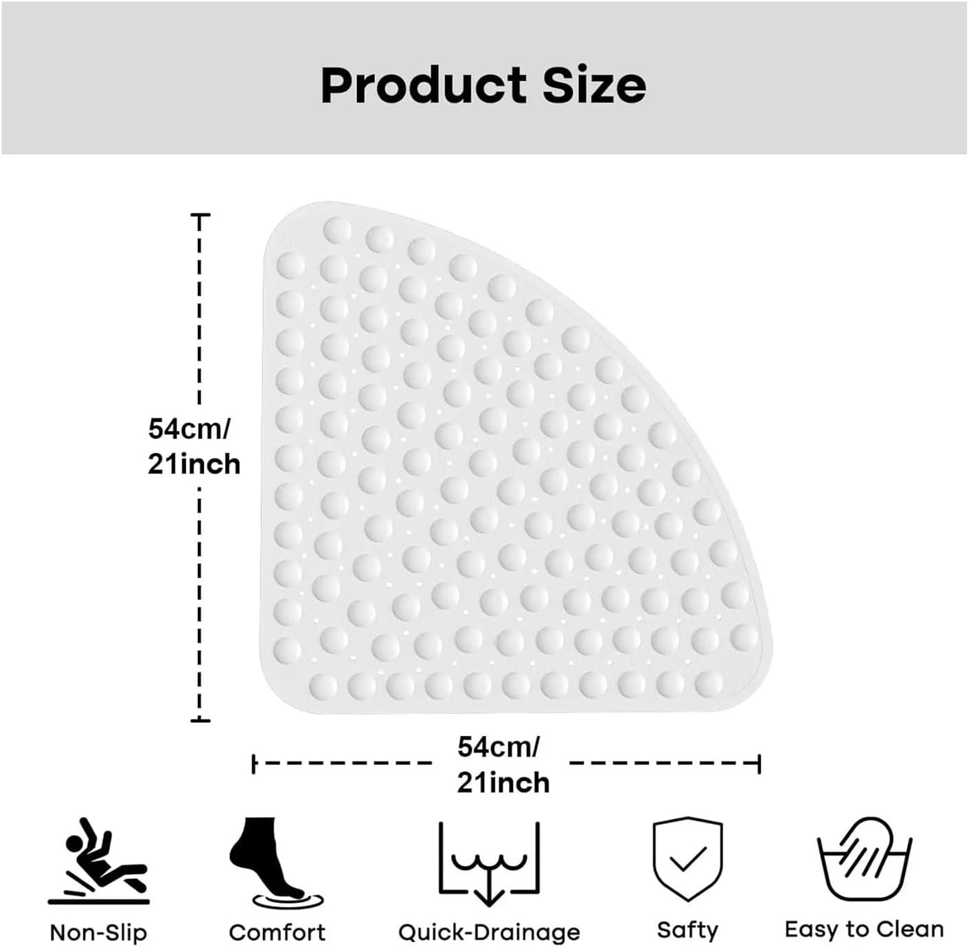 PVC Corner Bath Mat with Suction Cups Drain Holes 21x21in for Shower Bathtub(Beige)