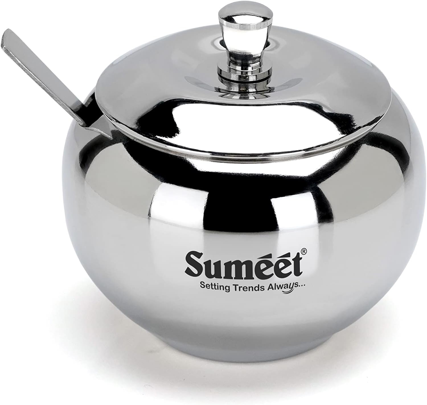 Sumeet Stainless Steel Ghee and Oil Pot, Storage Container with Spoon for Kitchen, 8.5cm Dia, 230ML -(Pack of 1), Silver