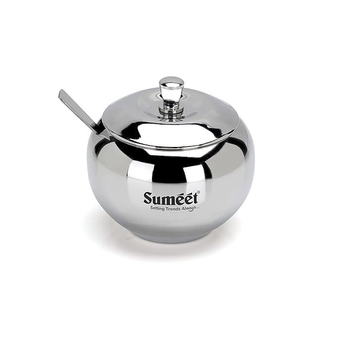 Sumeet Stainless Steel Ghee and Oil Pot, Storage Container with Spoon for Kitchen, 7.5cm Dia, 170ML -(Pack of 1), Silver media 1