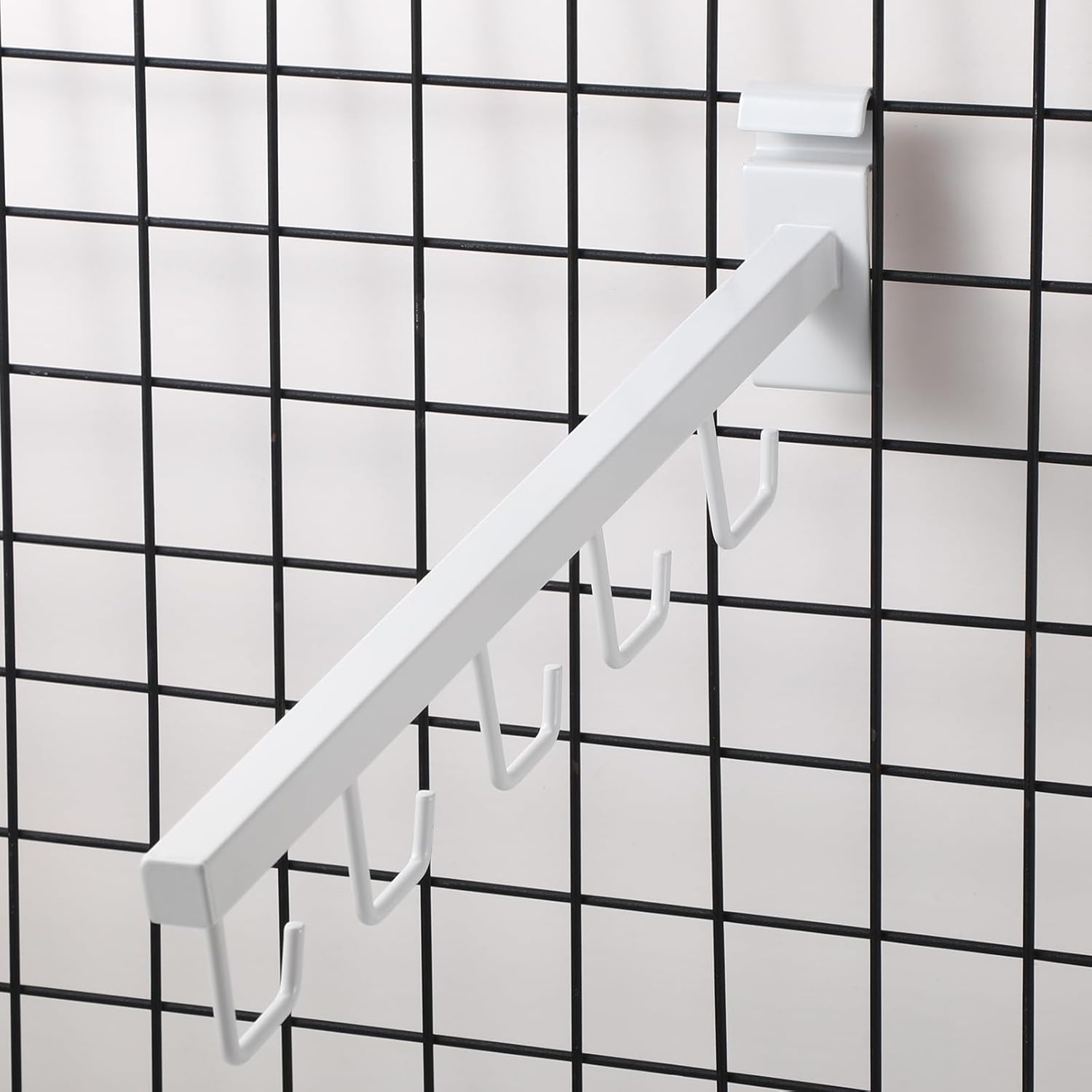 Qunclay 5 Packs Wire Grid Waterfall Faceout with 5 Hooks for Gridwall, J Hook Gridwall Hooks Square Tube Fixture for Grid Wall Totes Bag Merchandising Accessories Display 15.7 Inch(White)