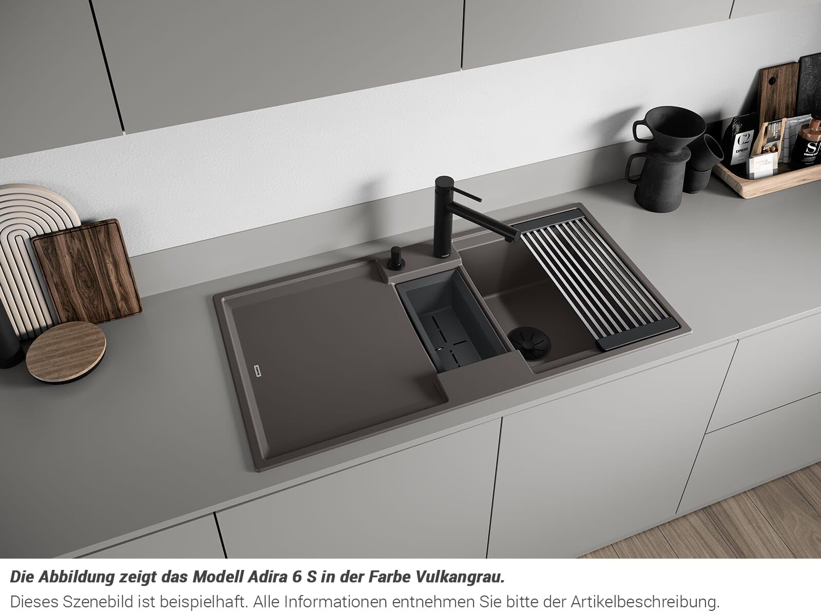 BLANCO ADIRA 6 S | Granitspüle aus SILGRANIT schwarz | Einbauart: Einbau von Oben | reversibel | für 60 cm breite Unterschränke | Großes Becken | Reinigungsfreundliche Öberfläche | [100x50x21,2 cm]