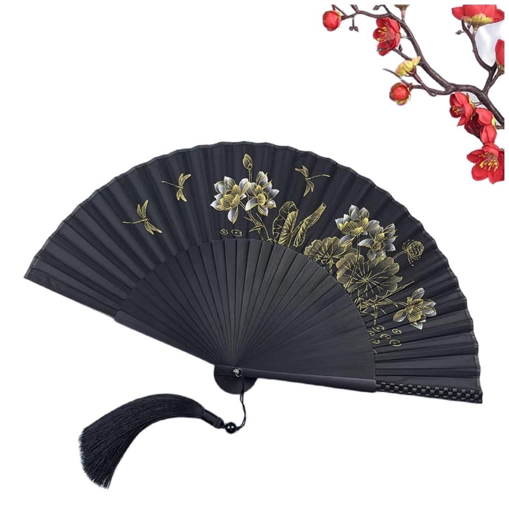 Japanese Bamboo Sensu Folding Fan 30 Ribs Black With Pouch Gift Box