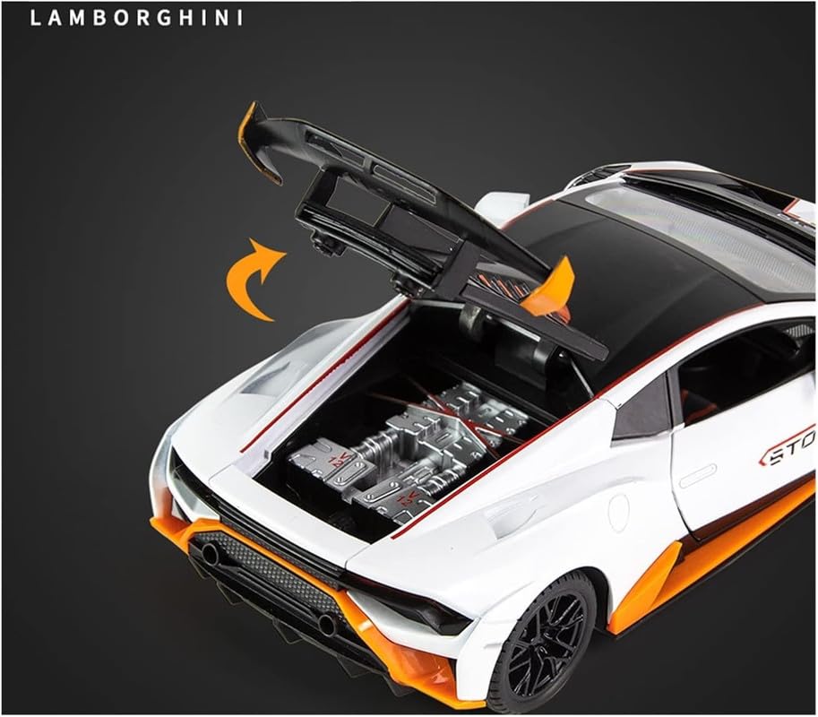 Image of Model 1:24 Big Lamborghini Huracane STO Model Alloy Metal Pull Back Die-cast Car Openable Doors with Sound and Light Vehicle Car Toy for Kids - Multicolor