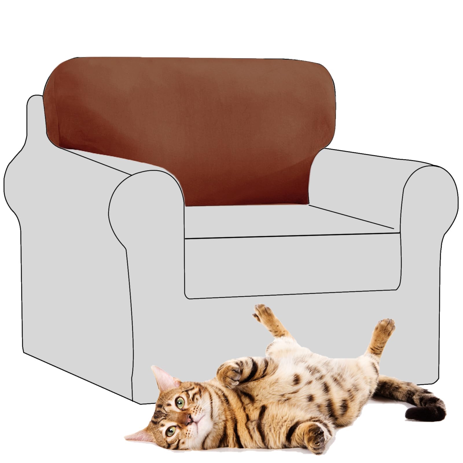 SYLC Stretch Velvet Sofa Backrest Cover, Back Cushion Covers Non-Slip Sofa Cushion Slipcovers for Couch Chesterfield Caravan RV Dinette (Sunset Coffee,1 pc Square M)