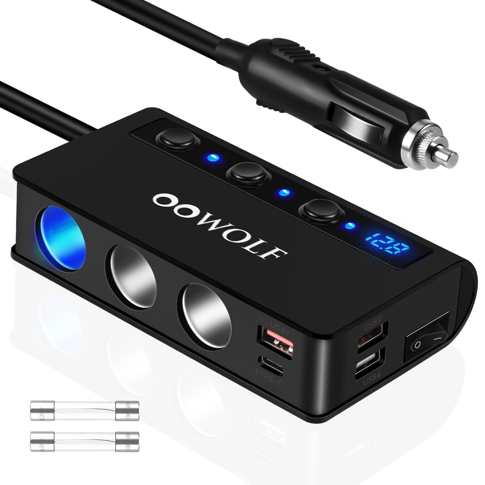 Amazon.co.jp: OOWOLF シガーソケット 3連 180W USB×4ポート