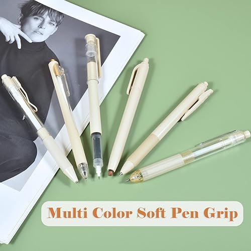 Miniatura 8 de BAYTORY 5 bolígrafos de gel y 1 resaltador, bolígrafo de tinta de secado rápido, punta fina color negro de 0.020 in, bolígrafo estético retráctil de