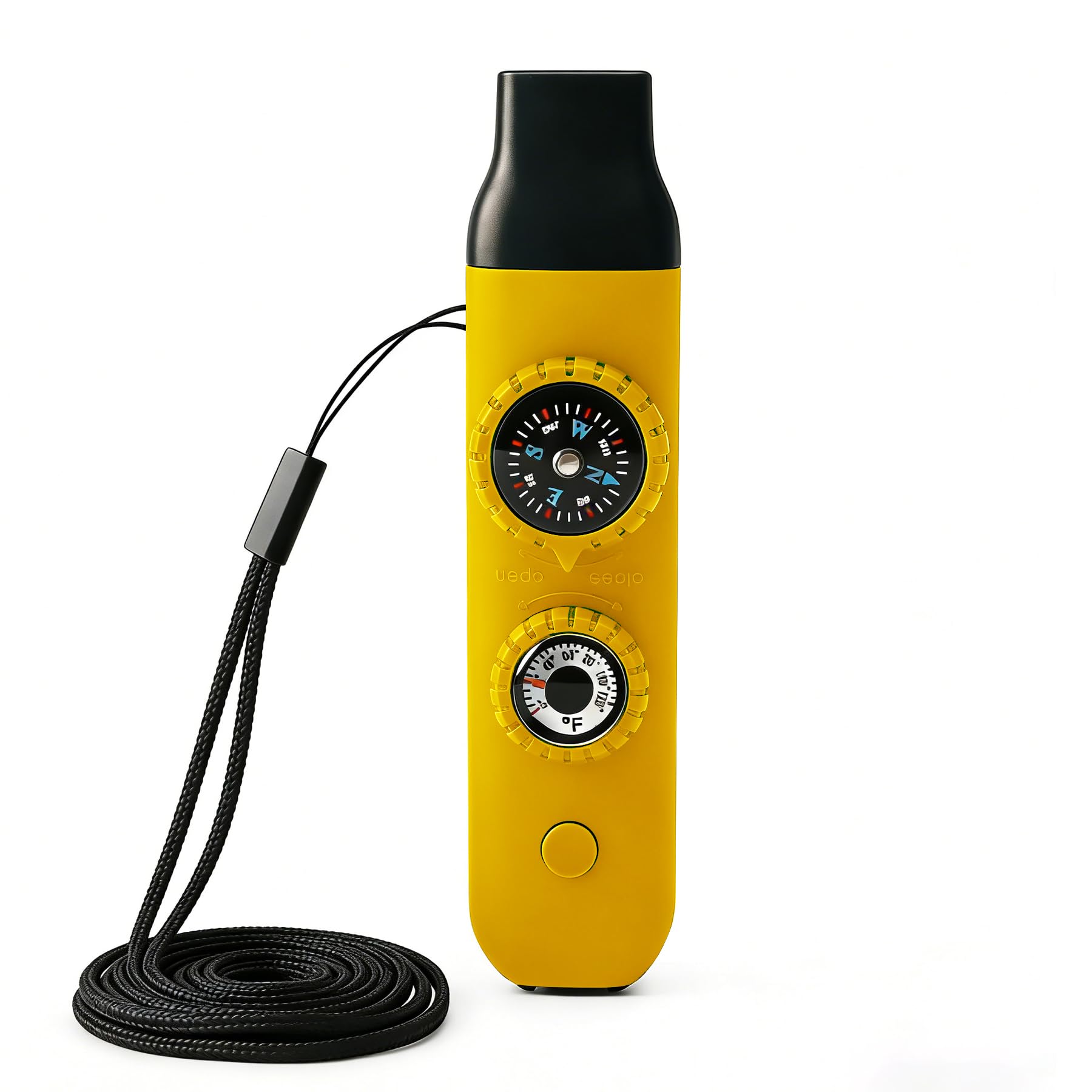 7-in-1 multifunctional emergency whistle,outdoor survival whistle with compass,thermometer,magnifying glass and lanyard,built-in LED light,suitable for hiking,camping,safety and rescue training