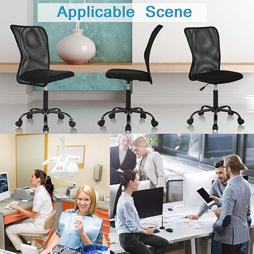 Miniatura 31 de Silla de escritorio ergonómica con respaldo medio, silla de oficina, para oficina en casa, silla de oficina moderna, sin apoya brazos, silla Negro