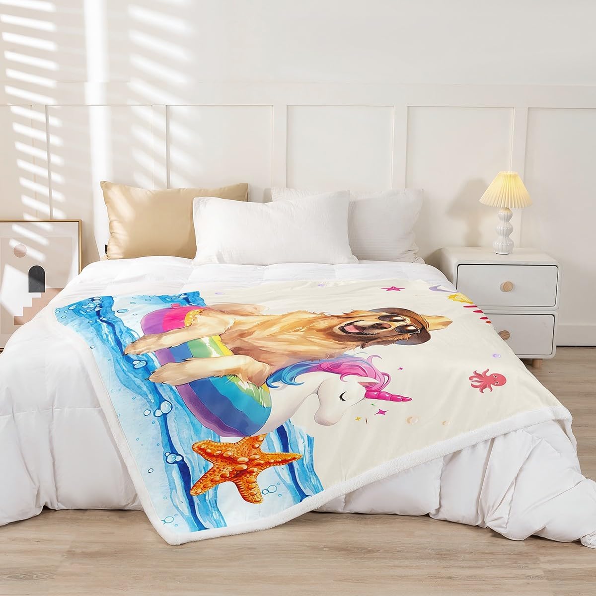 Summer Cool Throw Blanket Cute Dogs Fleece Blanket Seaside Vacation Bed Blanket for Couch or Bed Swimming Blanket Soft Warm Lightweight for Kids Adults Women Gift(40x50 Inches)