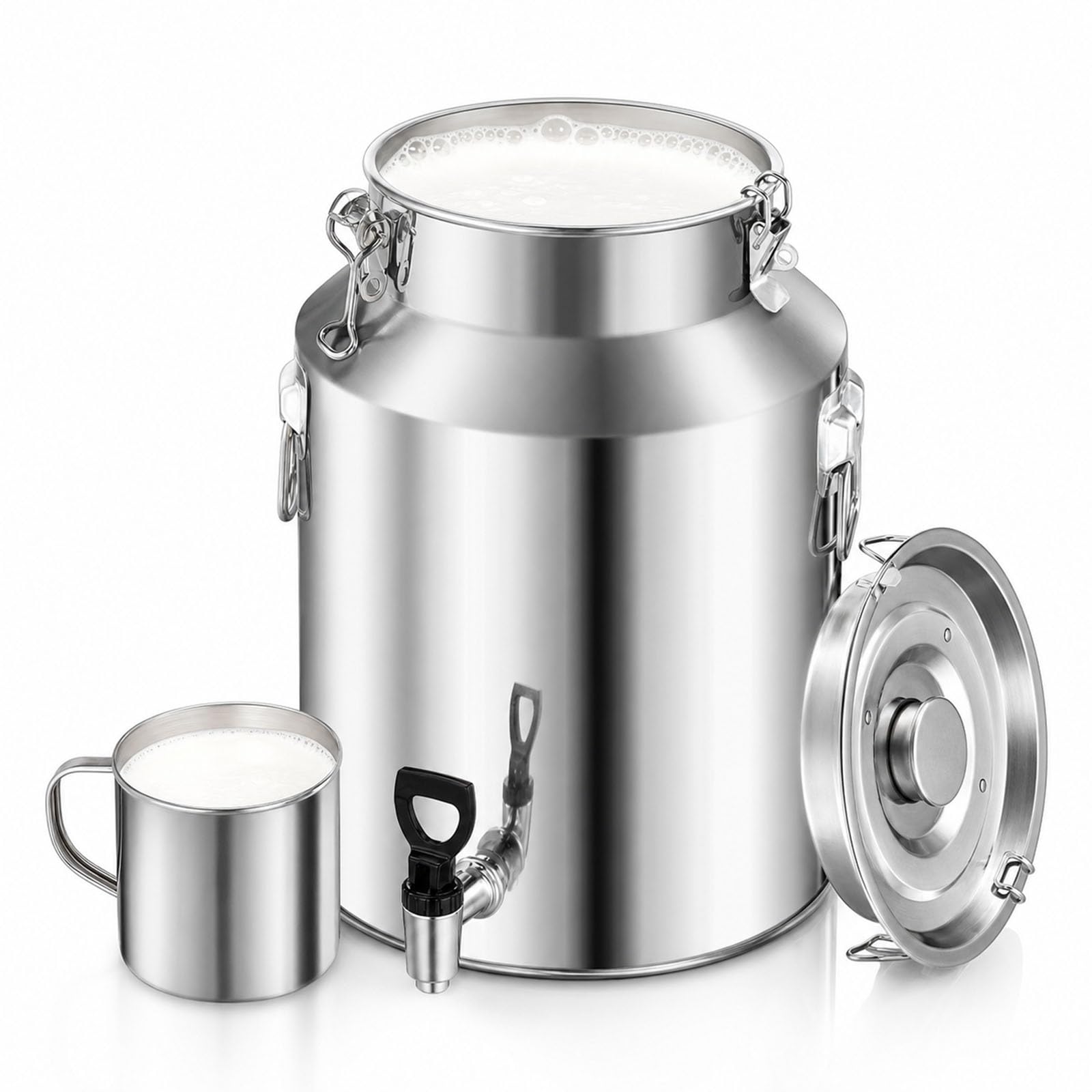 5-88 Litri Bidone Fusto in Acciaio Inox 304 con Rubinetto e Coperchio Ermetico, Contenitore Alimentare Antiperdita per Conservazione Olio Vino Latte in Cucina e Fattoria