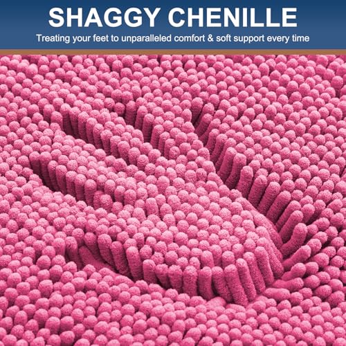 Smiry Luxury Chenille Bathroom Rugs 36x24, Extra Soft and Absorbent Shaggy Bath Mat, Machine Washable, Non-Slip Plush Carpet Runner for Tub, Shower, and Floor, Home Decor Accessories, Hot Pink