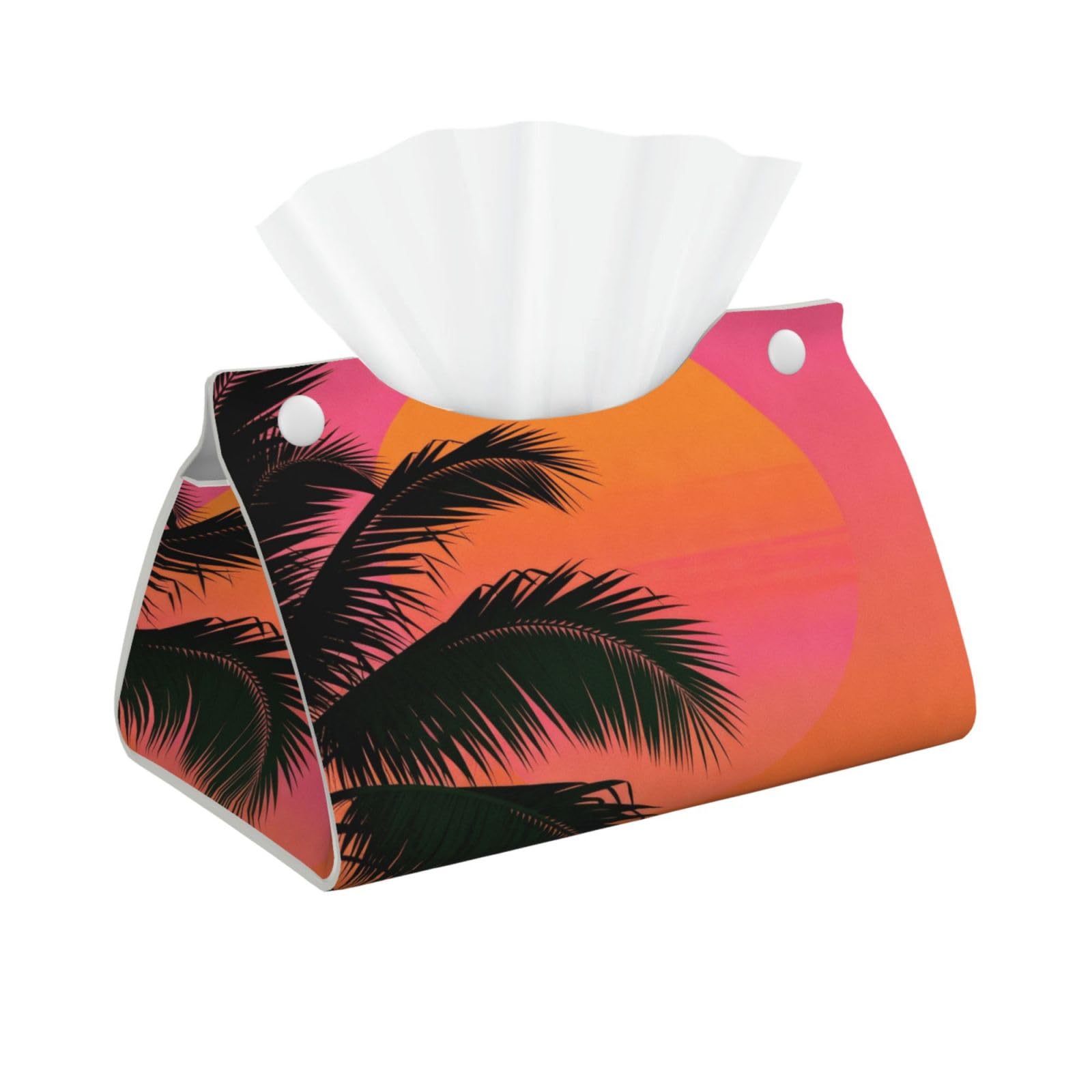 Palm Sunset Silhouette Long Leather Tissue Box Cover-Waterproof PU Leather Tissue Holder for Bathroom, Decorative Rectangular Tissue Case