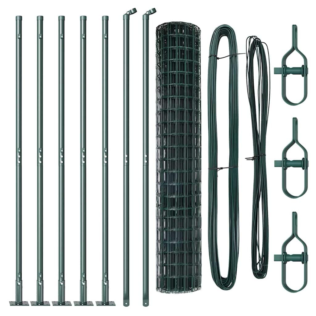 Eurovalla Set 10 m x 1,6 m verde – Valla de malla de alambre de acero con postes y alambre tensor – Juego completo de valla de jardín para delimitación de parcelas y recintos