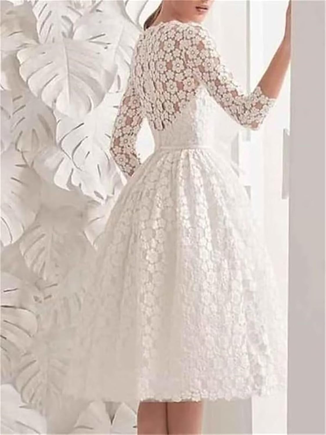 Lace Short Wedding Dresses for Bride 3/4 Sleeves Simple A Line Bridal Gowns Boat Neck Beach Dresses with Sash