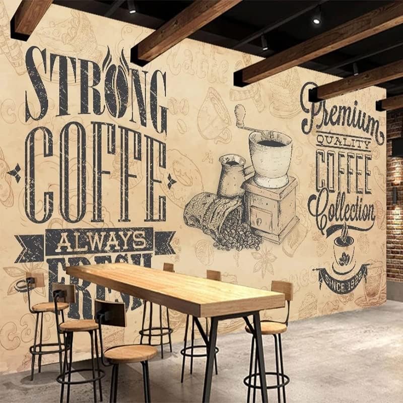 Custom Size Wall Murals,Retro Nostalgic Coffee Shop，Removable Peel and Stick Self-Adhesive Wall Murals Large Photo Wallpaper