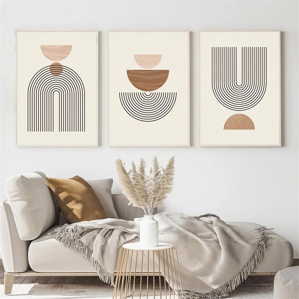 WUHBCZ Canvas Paints-Abstract Geometric Line Beige Posters Canvas Painting Bohemia Wall Art Print Pictures for Living Office Bedroom Room Home Decoration-60 * 80cm/3PCS (No Frame)