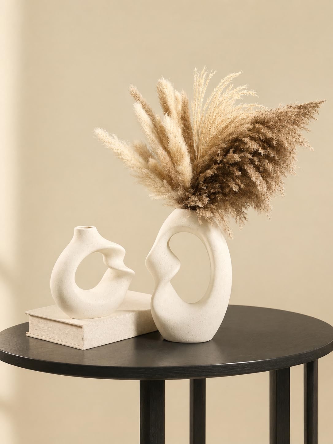 Mahganya eramic Donut Twist Vase 8.5 & 5.7 Inch - Set of 2 | Decorative Donut Vase for Dried Flowers & Pampas Grass | Vases for Modern Home Decor, Living Room, Office Decor Ideas-image-1