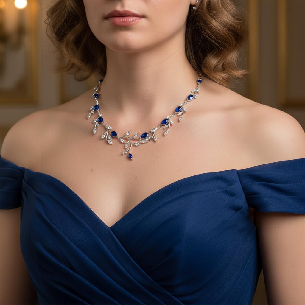 EVER FAITH Juegos de Joyas Mujer Brillante Circonio Cúbico en Forma de Pera de Piedra de Nacimiento Collar Pendientes Conjunto Joyería de la Boda para la Novia Mujeres Birdesmaid