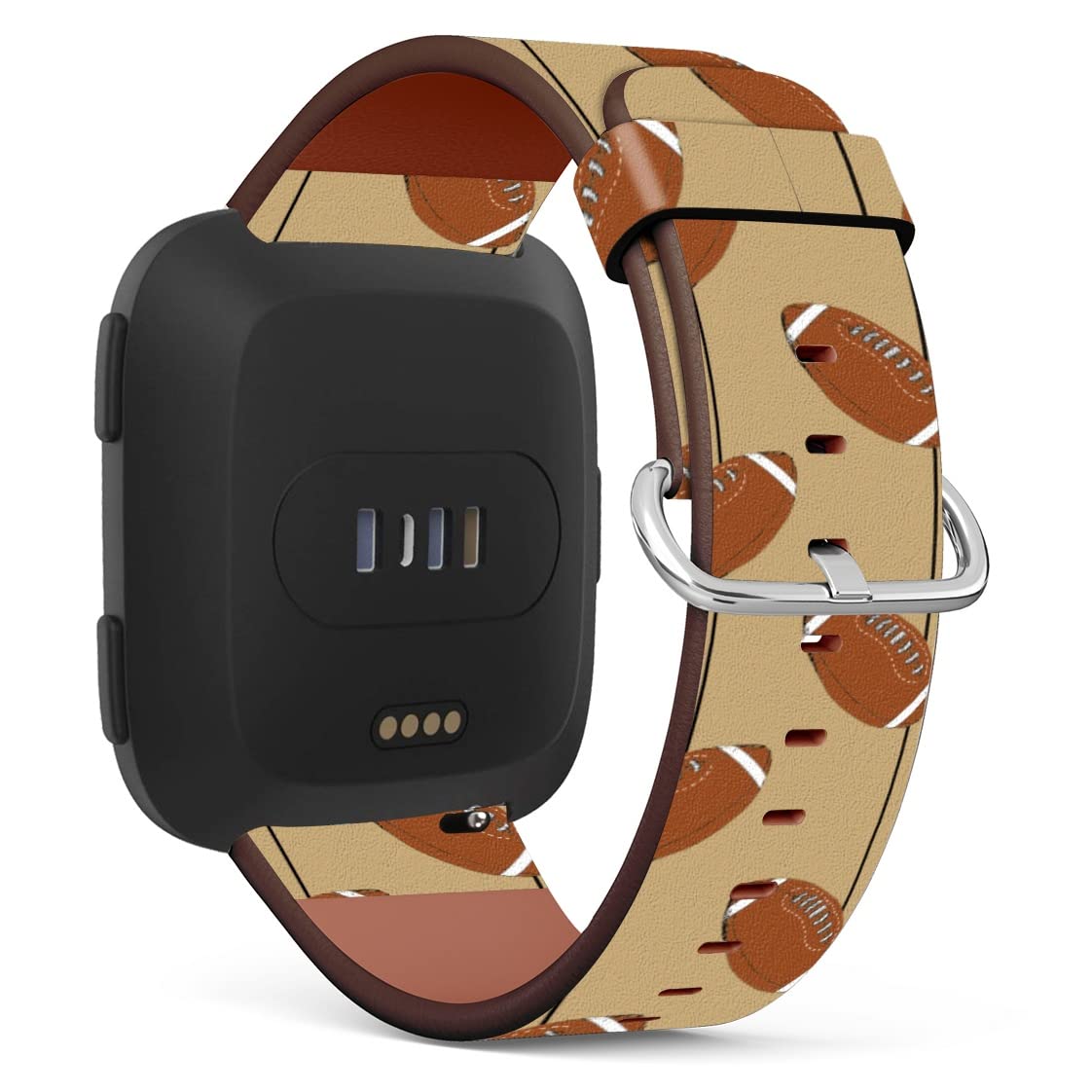 Mingdao Compatible with Fitbit Versa 2 / Versa / Versa Lite / Versa SE Patterned Leather Replacement Band (American Football On Stripes-Wb21)