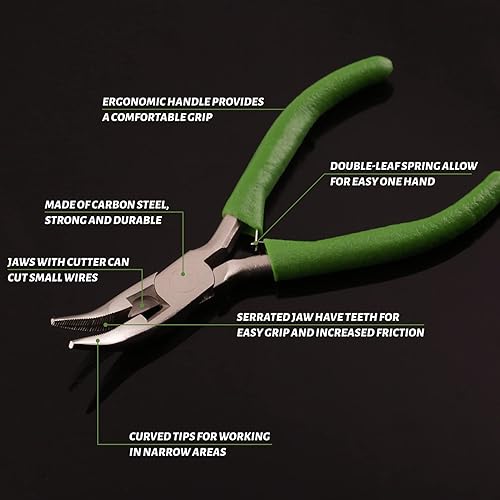 Miniatura 2 de SPEEDWOX Mini alicates de punta curva con mandíbula dentada y cortadores de 5 pulgadas, alicates de punta larga doblados para manualidades y