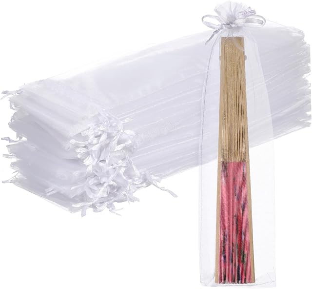 Artibetter 50pcs Drawstring Organza Fan Bags Drawstring Pen Gift Bags for Pen Clear Jewelry Bags Folding Fans Folding Fans Handheld Protector Small Gift Bag Hand Fan White Wedding Child China