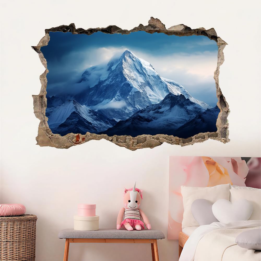 3D Durchbruch Wandtattoo Mädchen Kinderzimmer Schneebedeckter Berg Wandaufkleber Dekorative Naturlandschaft Wandsticker für Junge Teenager Zimmer Wohnzimmer Schlafzimmer Wandbilder Deko 120x80