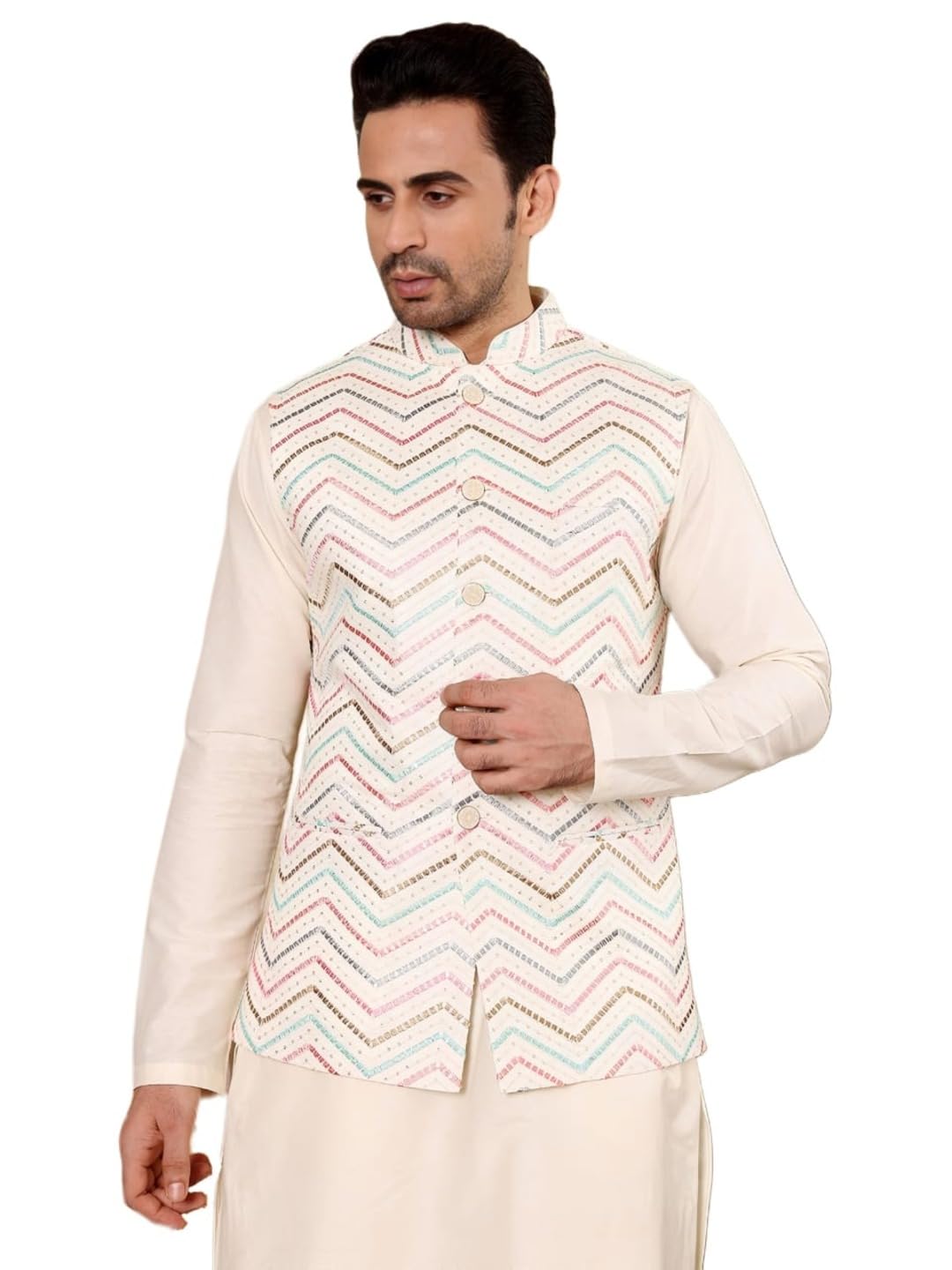 ms multi shades Men's Woven Design Embroidered Nehru Jacket-picture-46