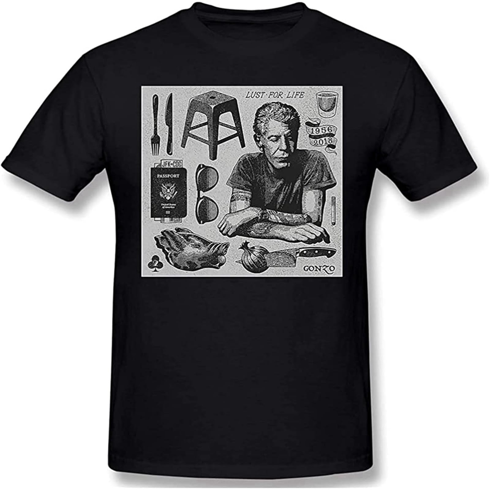 Ineoutmdc Men's Black Vintage Anthony Bourdain Classical Tees Large
