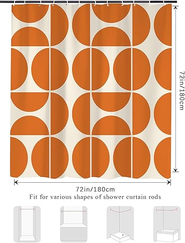 Miniatura 6 de Cortina de ducha naranja de mediados del siglo XX moderna, cortinas de baño de arte geométrico retro abstracto boho para el baño, accesorios de baño