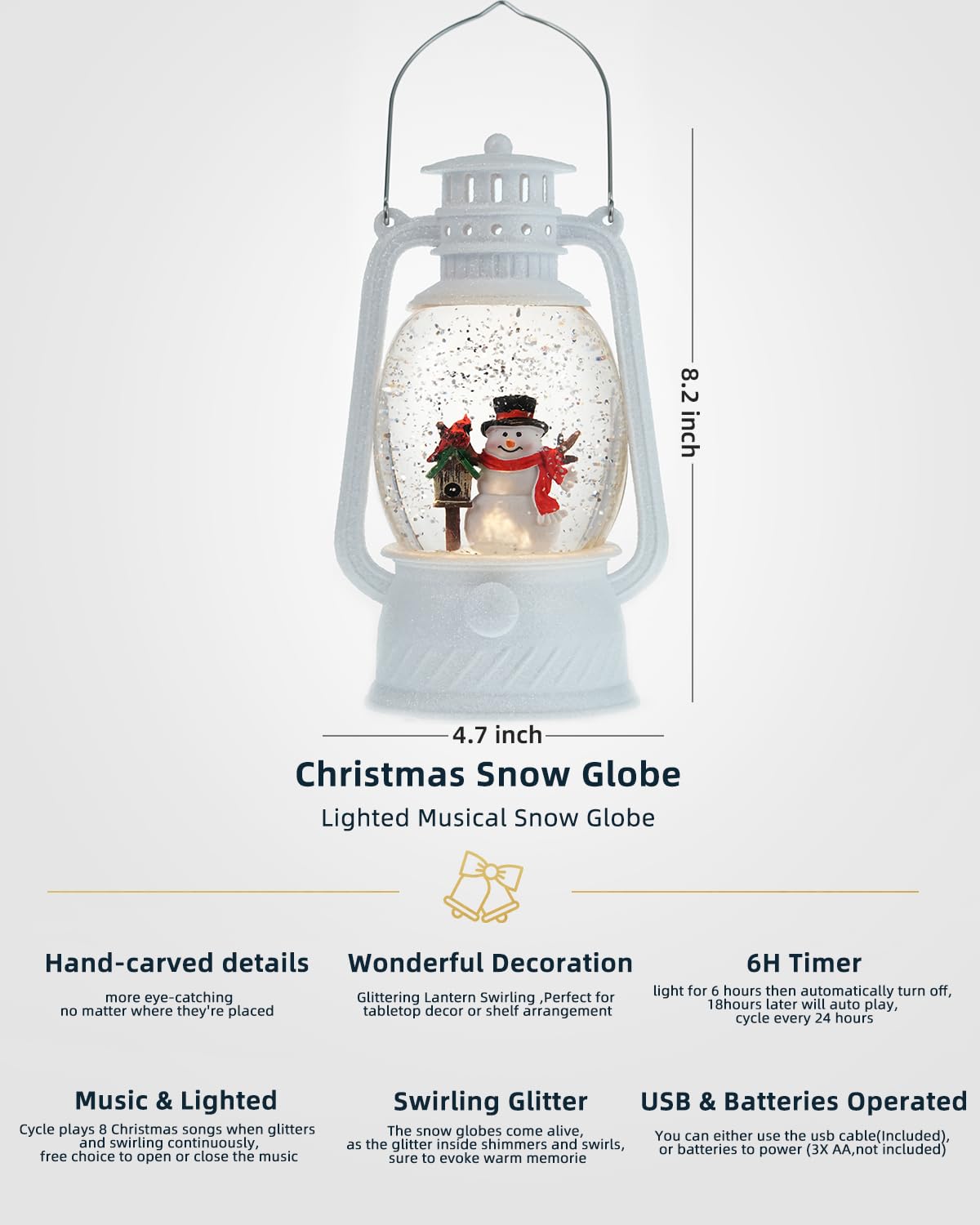 Boule à Neige Musicale Noël Train Et Bonhomme De Neige – Tourbillon Paillettes, 8 Chansons, Minuterie 6h, USB/piles - 7