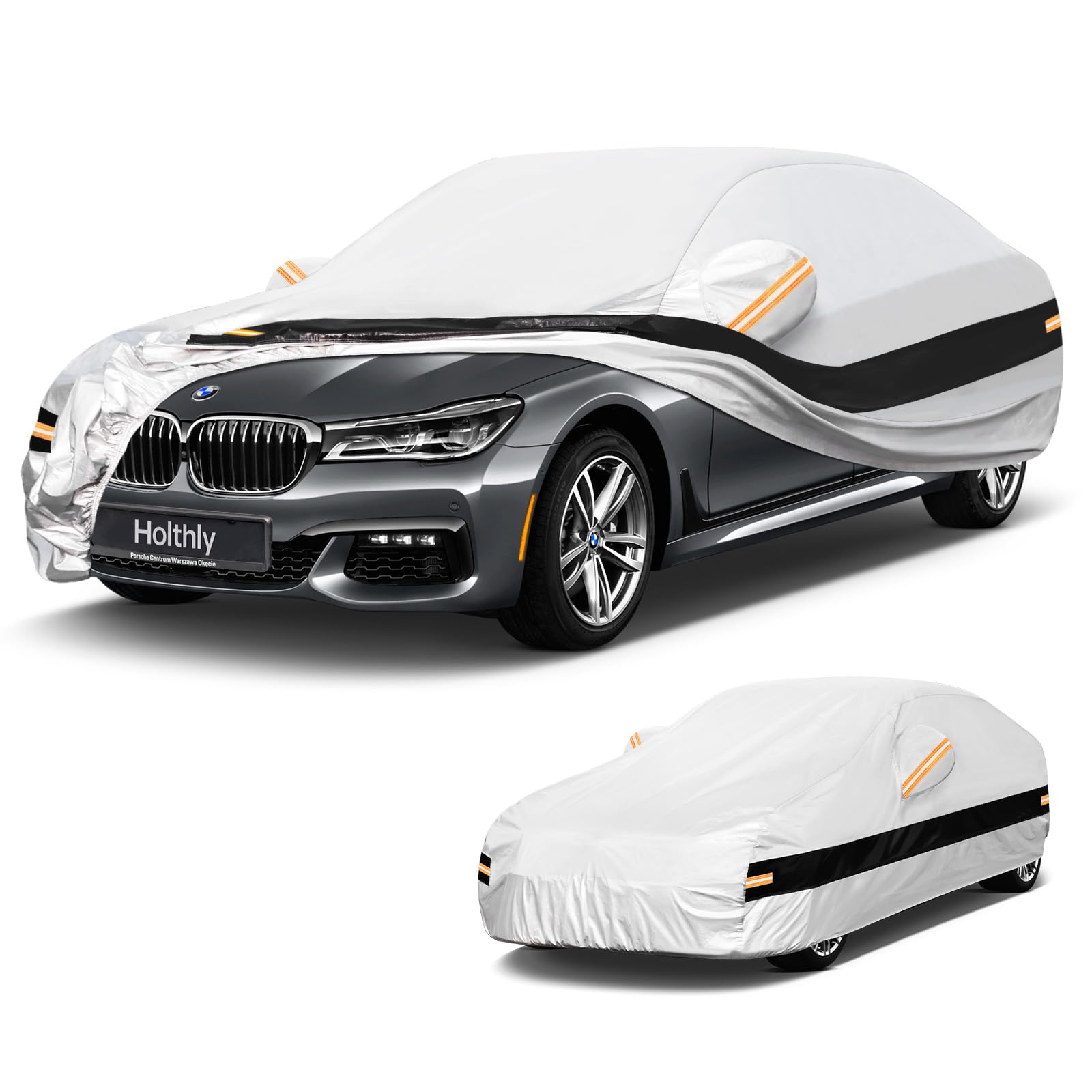 10 Layers Sedan Car Cover Custom Fit BMW 7-Series 740i 750i 750Li 745Li 760i(2001-2026), Waterproof All Weather for Automobiles, Outdoor Full Cover Sun Rain Dust Protection with Cotton. Sliver