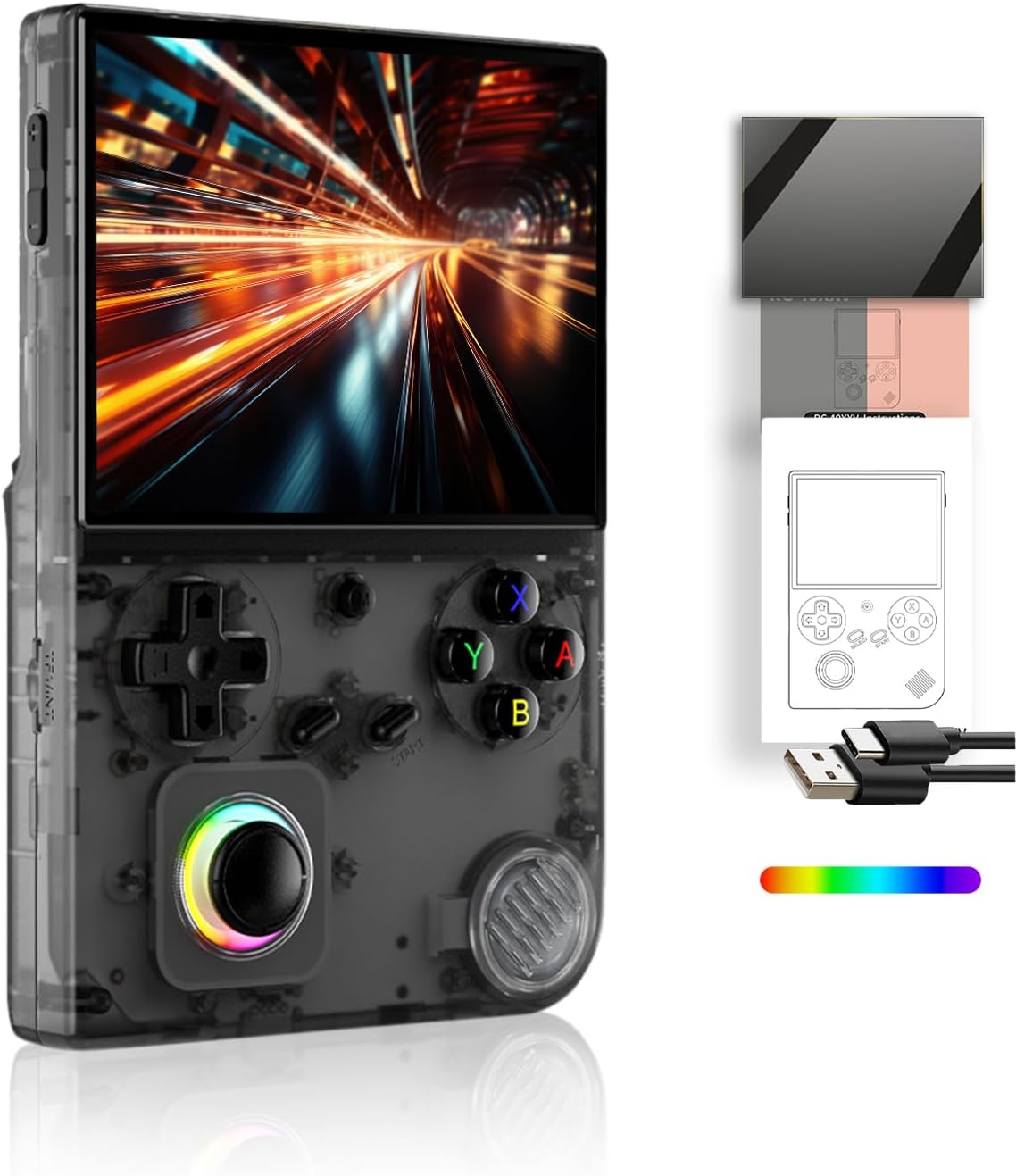 FINGEREVO RG40XXV Handheld Game Console 4.0-in 640 * 480 IPS OCA Screen 3200mAh 64Bit System RG 40XXV Black Transparent